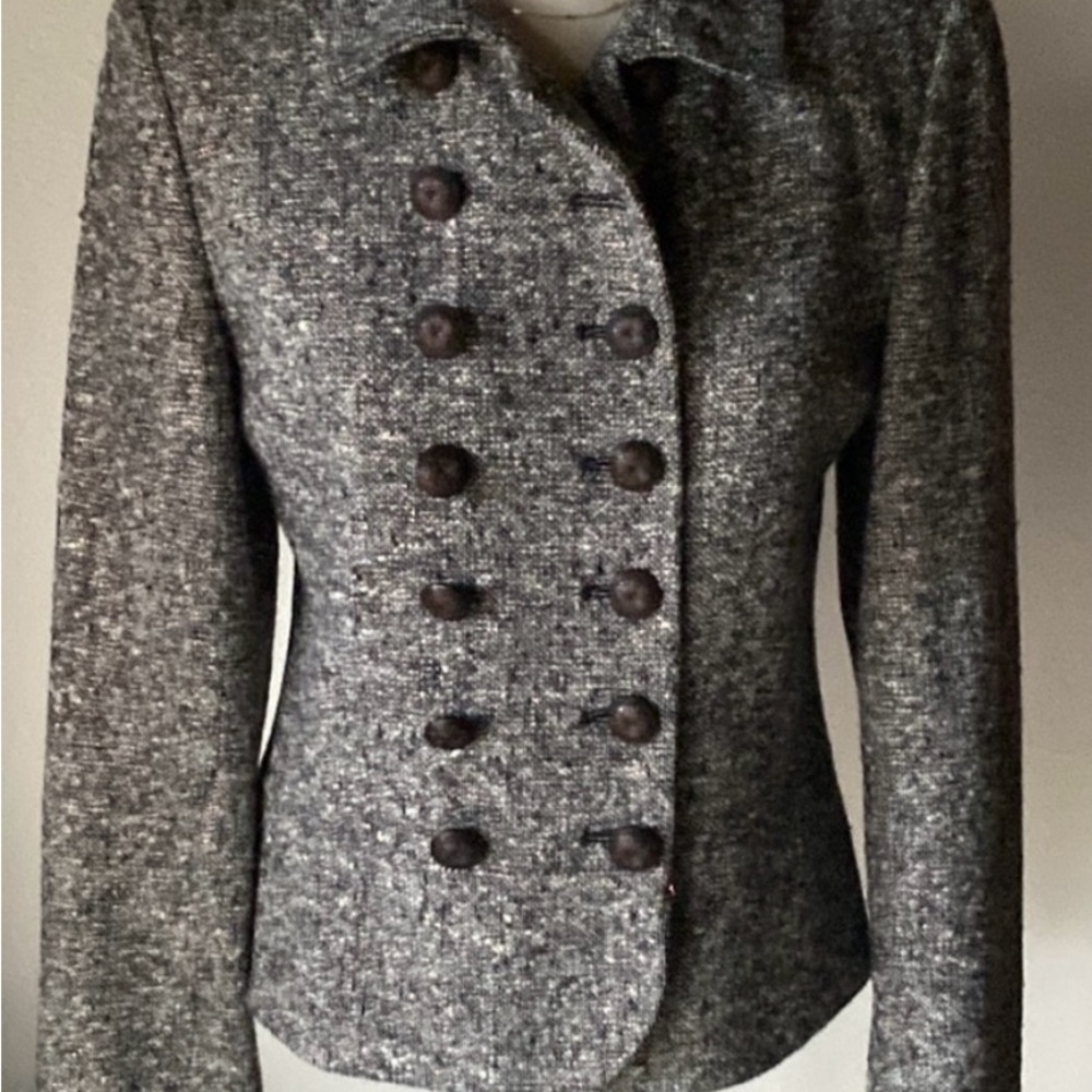 Gray Tweed Fitted Blazer with Military Design